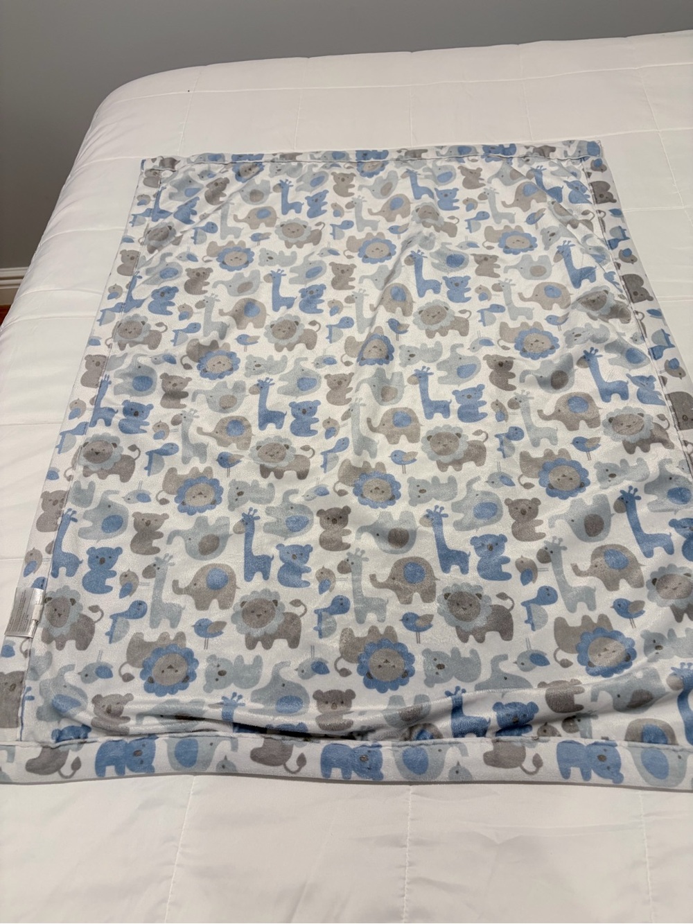 Soft Baby Animal Print Receiving Blanket - Blue & Gray